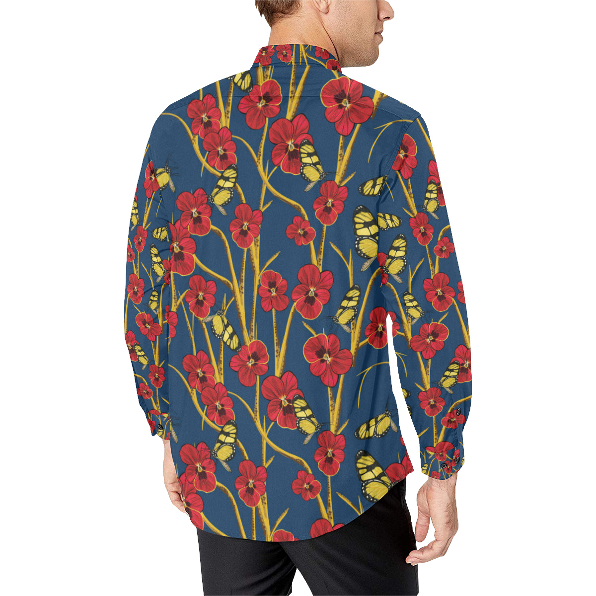 Pansy Pattern Print Design A01 Men's Long Sleeve Shirt