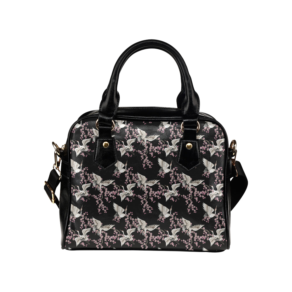 Crane Pattern Print Design 01 Shoulder Handbag