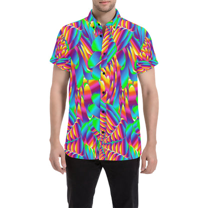 Psychedelic Trippy Pattern Men's Short Sleeve Button Up Shirt