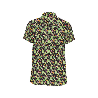Vegan Draw Themed Design Print Men's Short Sleeve Button Up Shirt