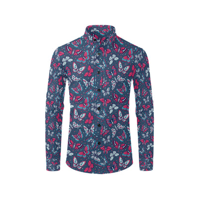 Butterfly Red Deep Blue Print Pattern Men's Long Sleeve Shirt