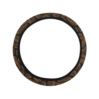 Coffee Pattern Print Design 01 Steering Wheel Cover with Elastic Edge