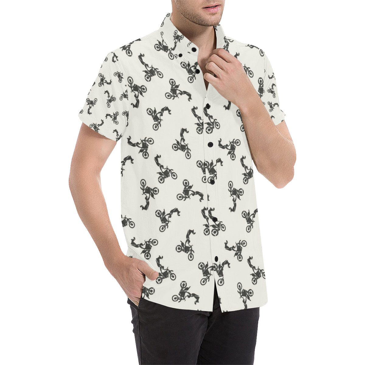 Motocross Pattern Print Design 03 Men's Short Sleeve Button Up Shirt