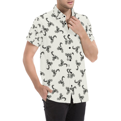 Motocross Pattern Print Design 03 Men's Short Sleeve Button Up Shirt