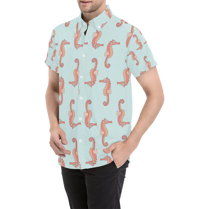 SeaHorse Pattern Print Design 01 Men's Short Sleeve Button Up Shirt