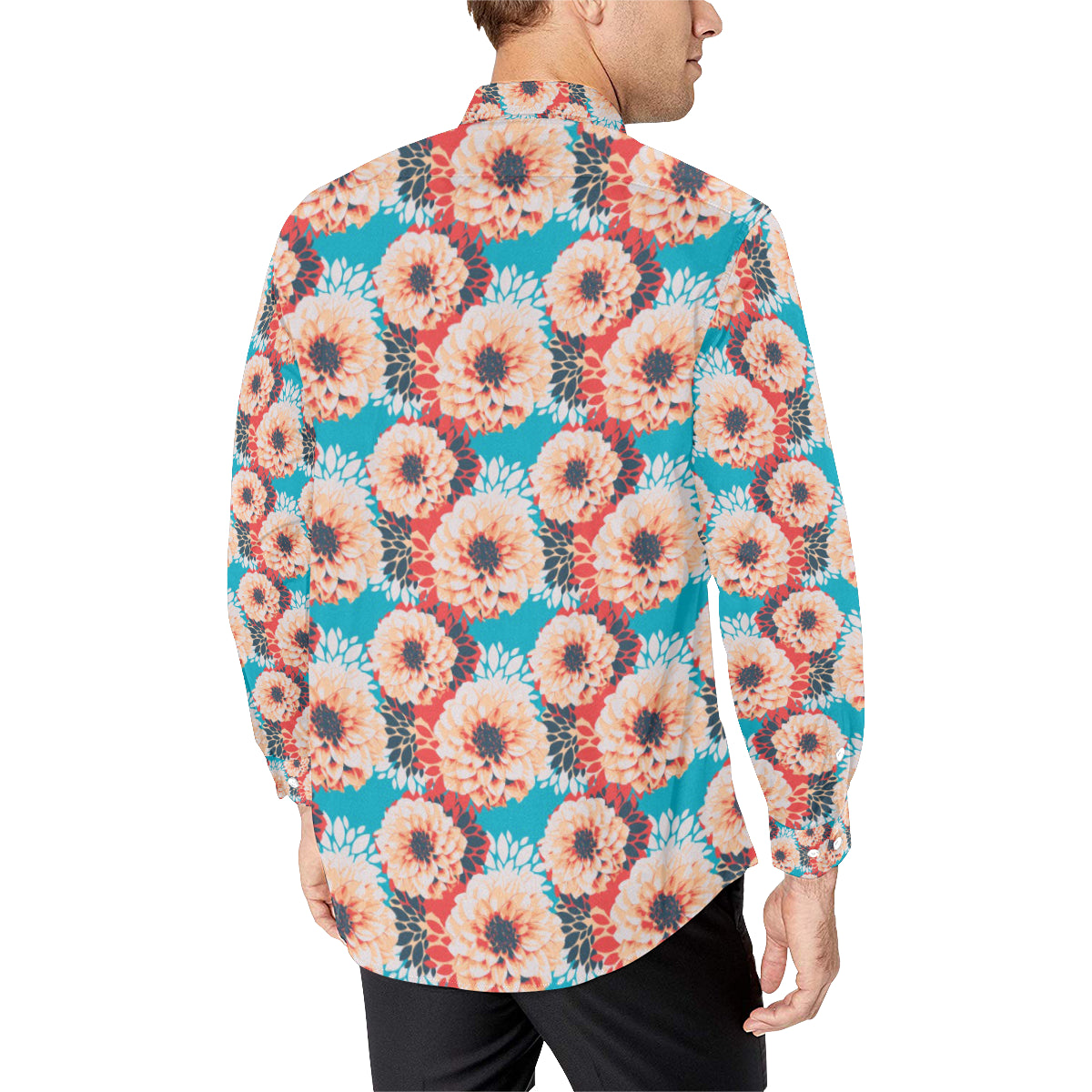 Dahlia Pattern Print Design DH05 Men's Long Sleeve Shirt