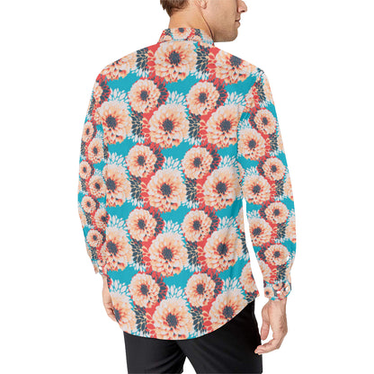 Dahlia Pattern Print Design DH05 Men's Long Sleeve Shirt