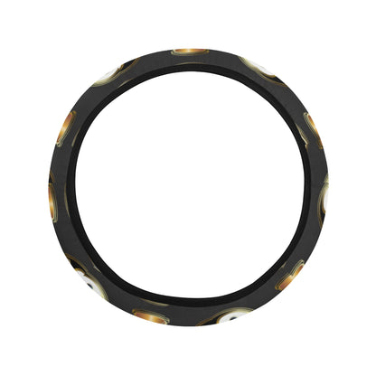 Yin Yang Skull Themed Design Print Steering Wheel Cover with Elastic Edge