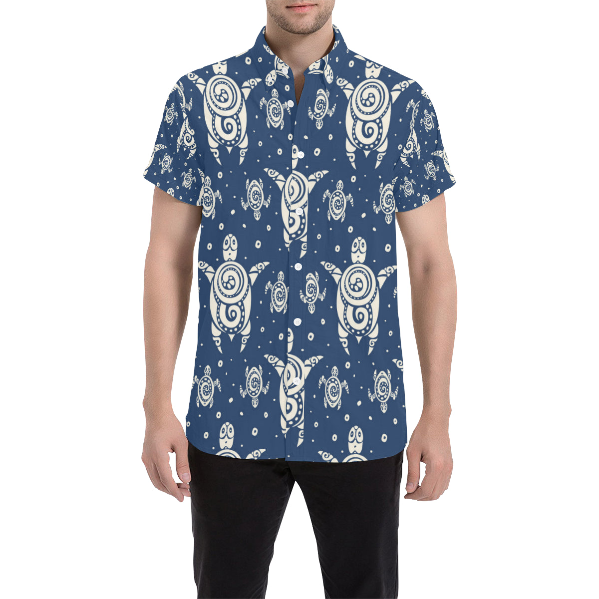 Sea Turtle Tribal Men's Short Sleeve Button Up Shirt