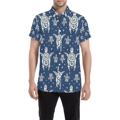 Sea Turtle Tribal Men's Short Sleeve Button Up Shirt