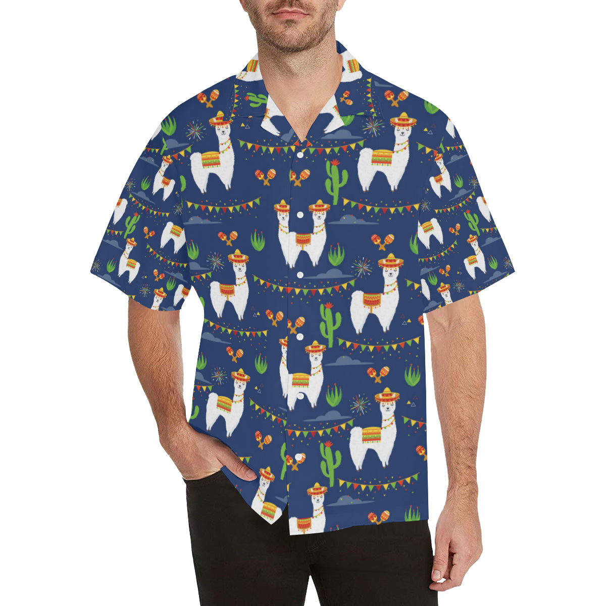 Llama Cactus Pattern Print Design 05 Men's Hawaiian Shirt