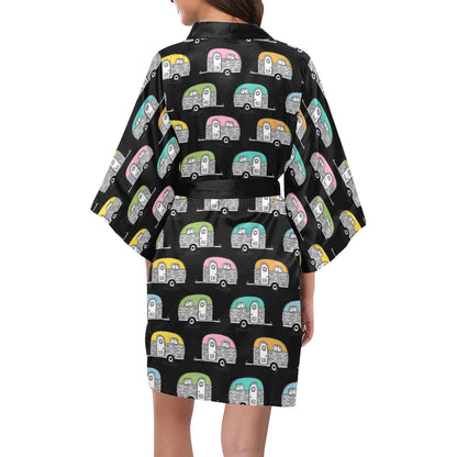 Camper Pattern Camping Themed No 2 Print Women Kimono Robe