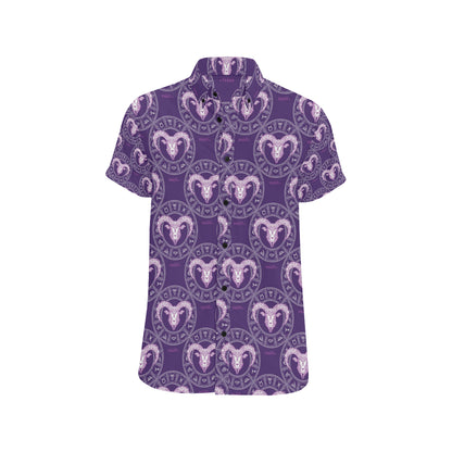 Aries Zodiac Pattern Print Design 02 Men's Short Sleeve Button Up Shirt