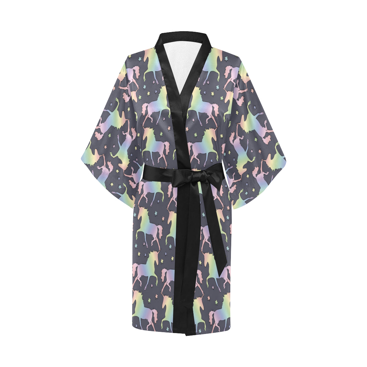 Rainbow Pattern Print Design A05 Women's Short Kimono