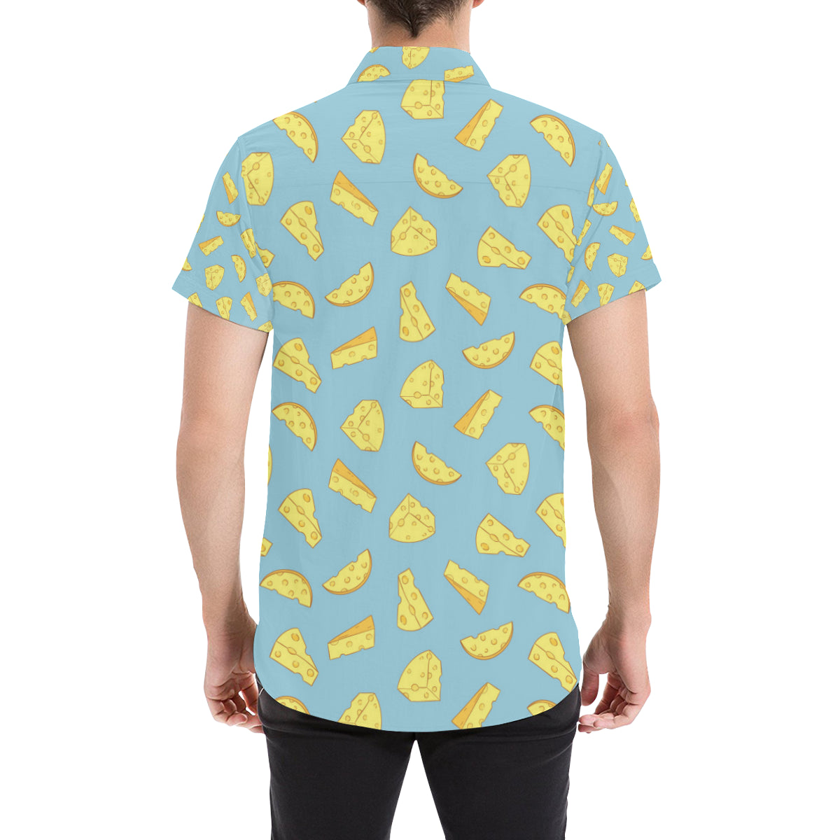 Cheese Pattern Print Design 04 Men's Short Sleeve Button Up Shirt