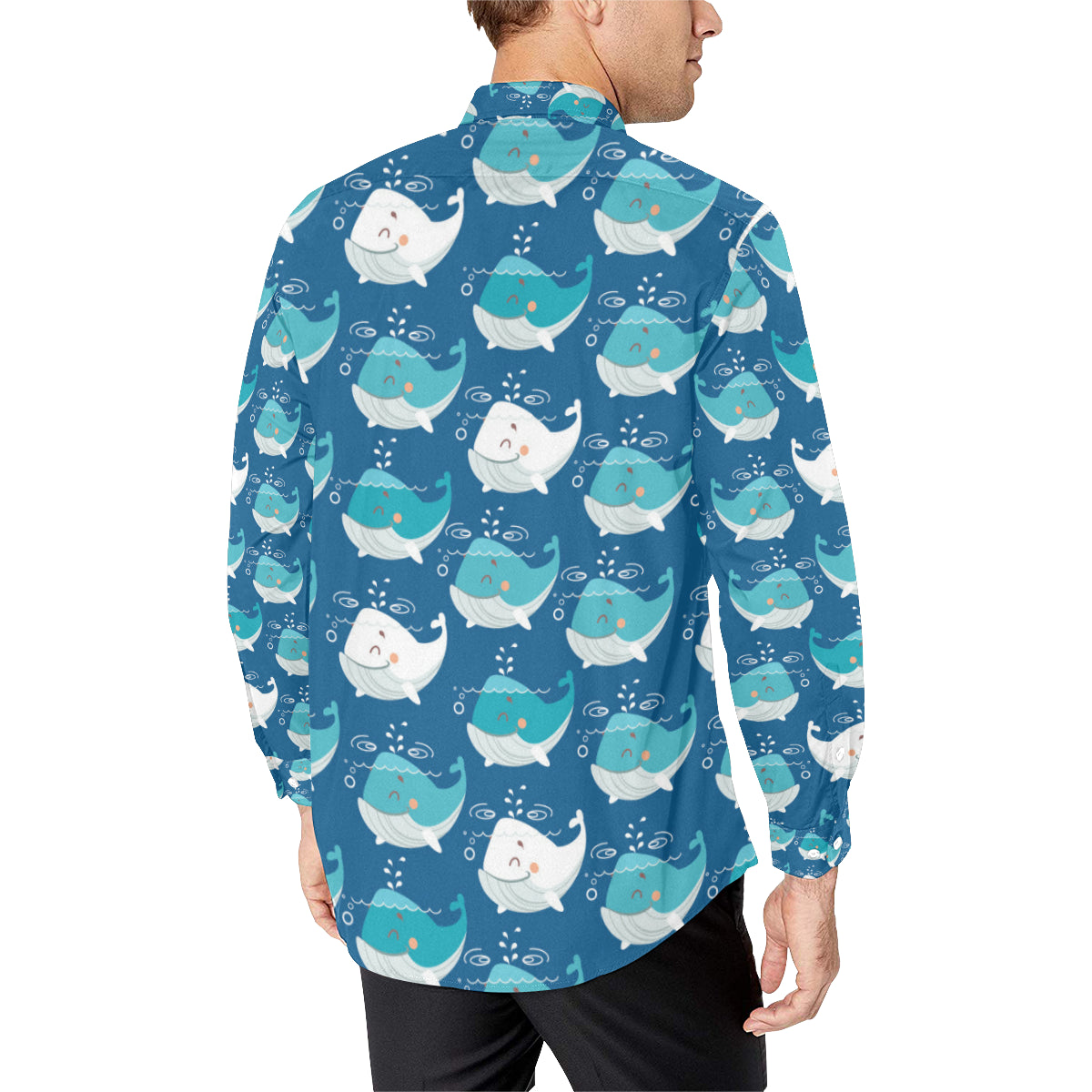 Blue Whale Pattern Print Design 01 Men's Long Sleeve Shirt