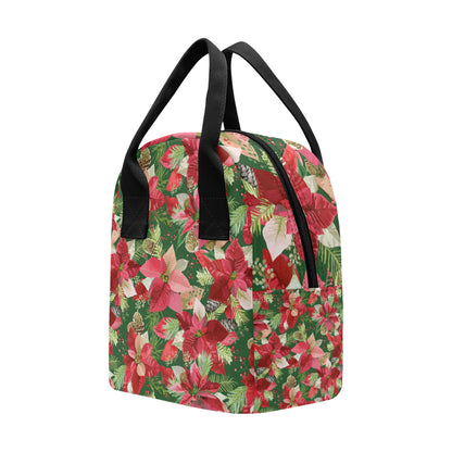 Poinsettia Pattern Print Design POT03 Insulated Lunch Bag