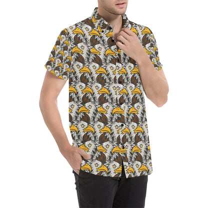 Eagles Head Pattern Men's Short Sleeve Button Up Shirt