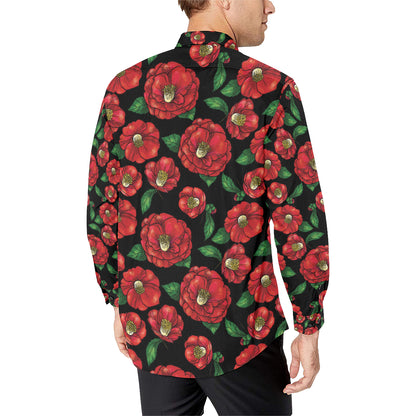 Camellia Pattern Print Design CM07 Men's Long Sleeve Shirt