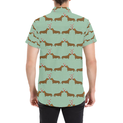 Dachshund Pattern Print Design 02 Men's Short Sleeve Button Up Shirt