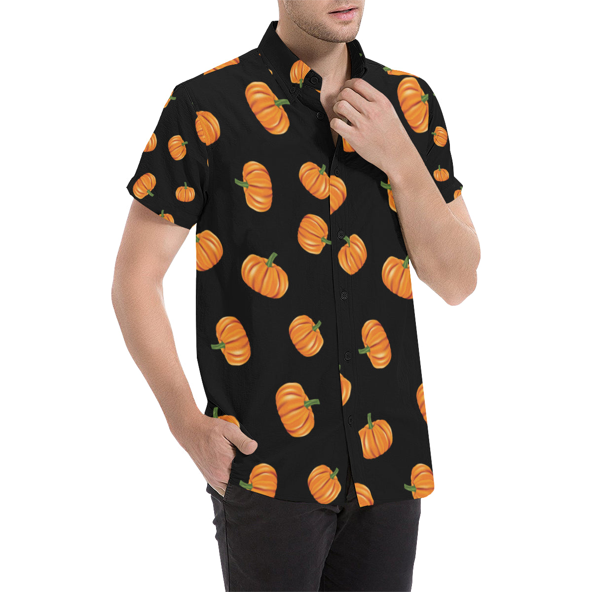 Pumpkin Pattern Print Design A05 Men's Short Sleeve Button Up Shirt