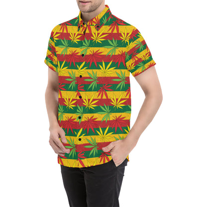Rasta Pattern Print Design A03 Men's Short Sleeve Button Up Shirt