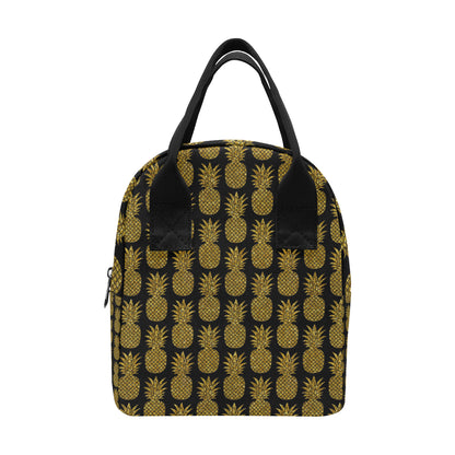 Gold Pineapple Pattern Print Design PP011 Insulated Lunch Bag