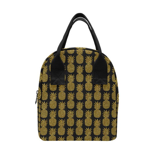 Gold Pineapple Pattern Print Design PP011 Insulated Lunch Bag