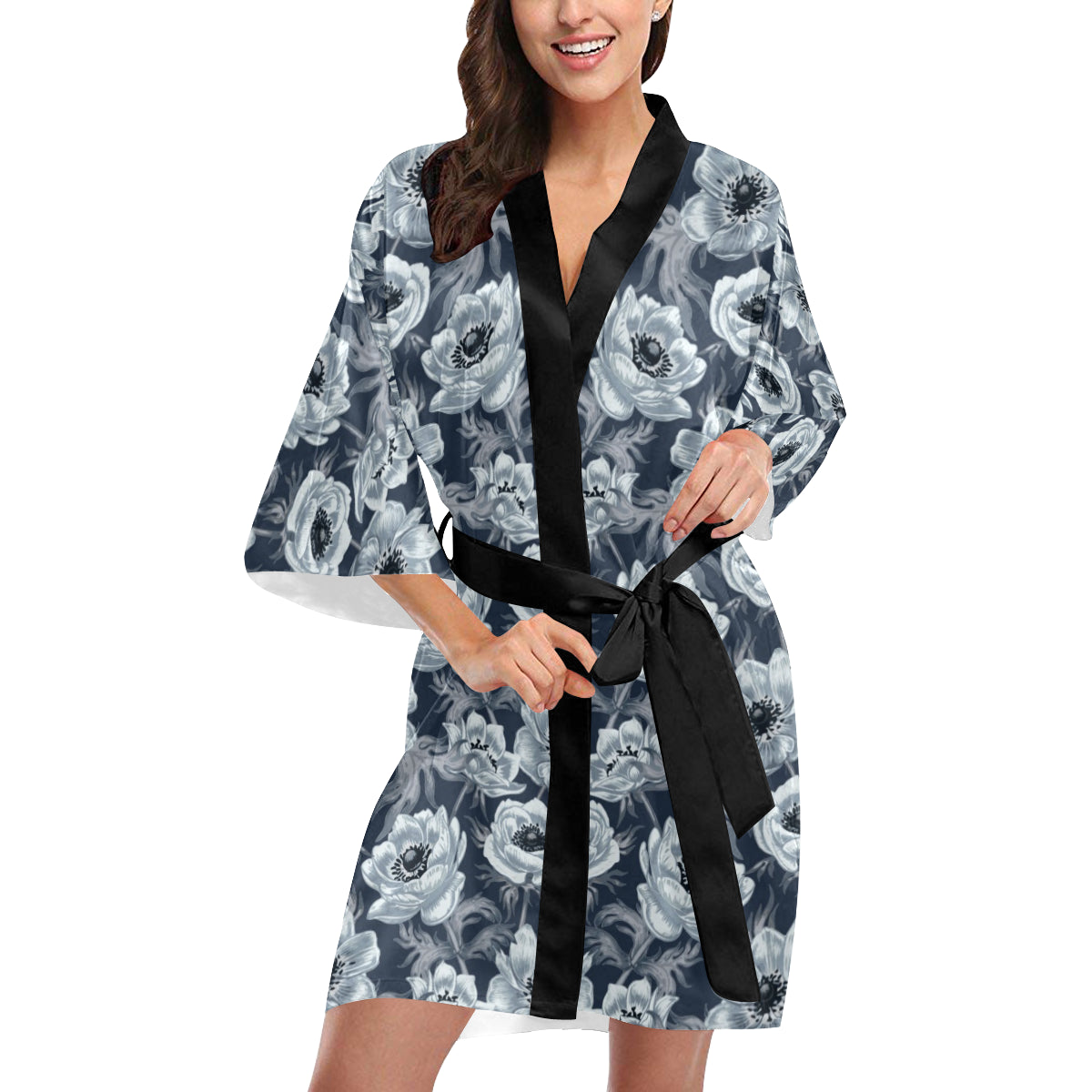 Anemone Pattern Print Design AM09 Women's Short Kimono