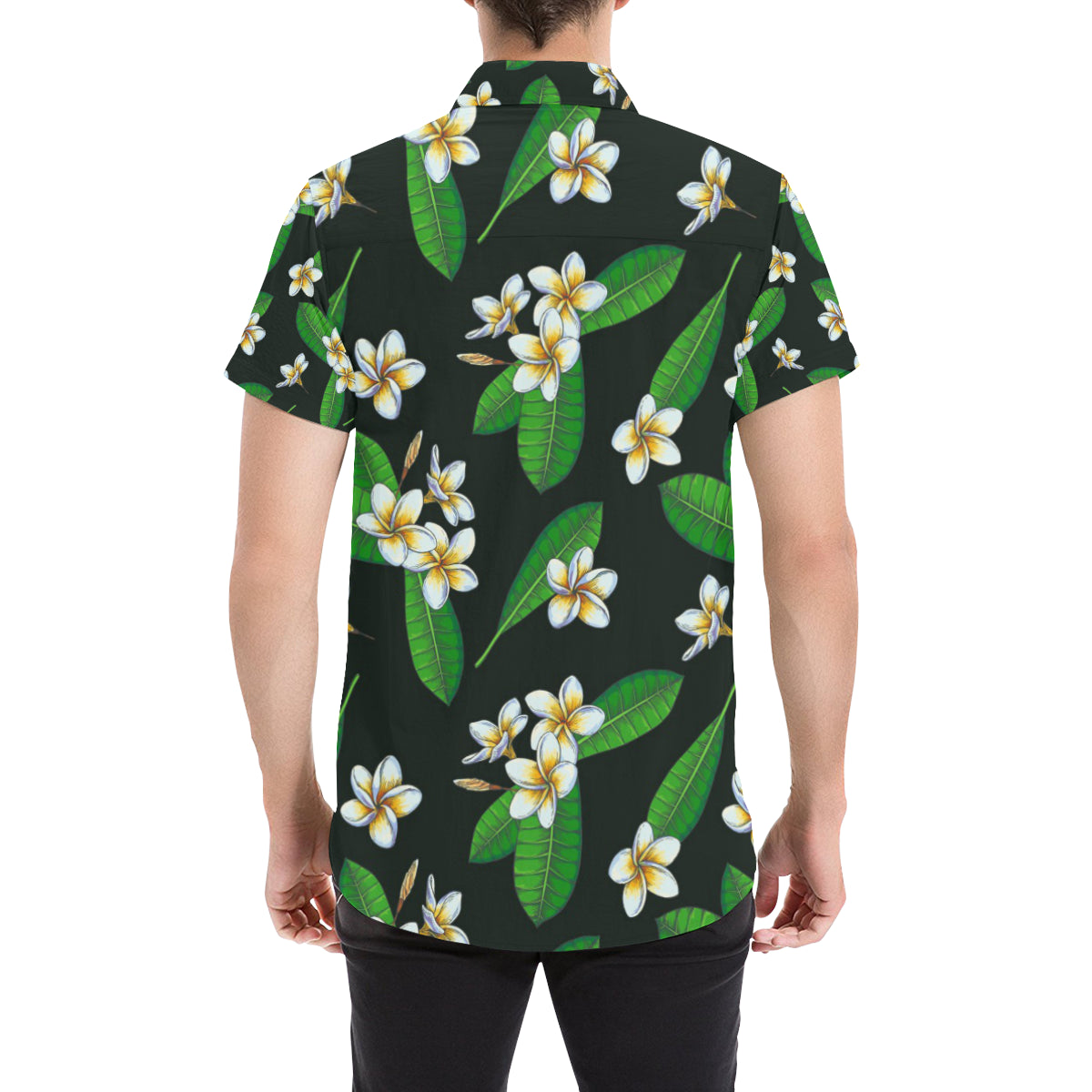 White Plumeria Pattern Print Design PM023 Men's Short Sleeve Button Up Shirt