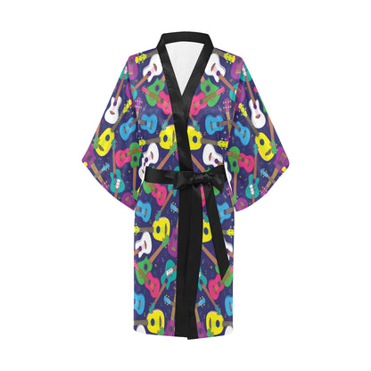 Ukulele Pattern Print Design 02 Women's Short Kimono