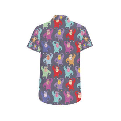 Chimpanzee Pattern Print Design 03 Men's Short Sleeve Button Up Shirt