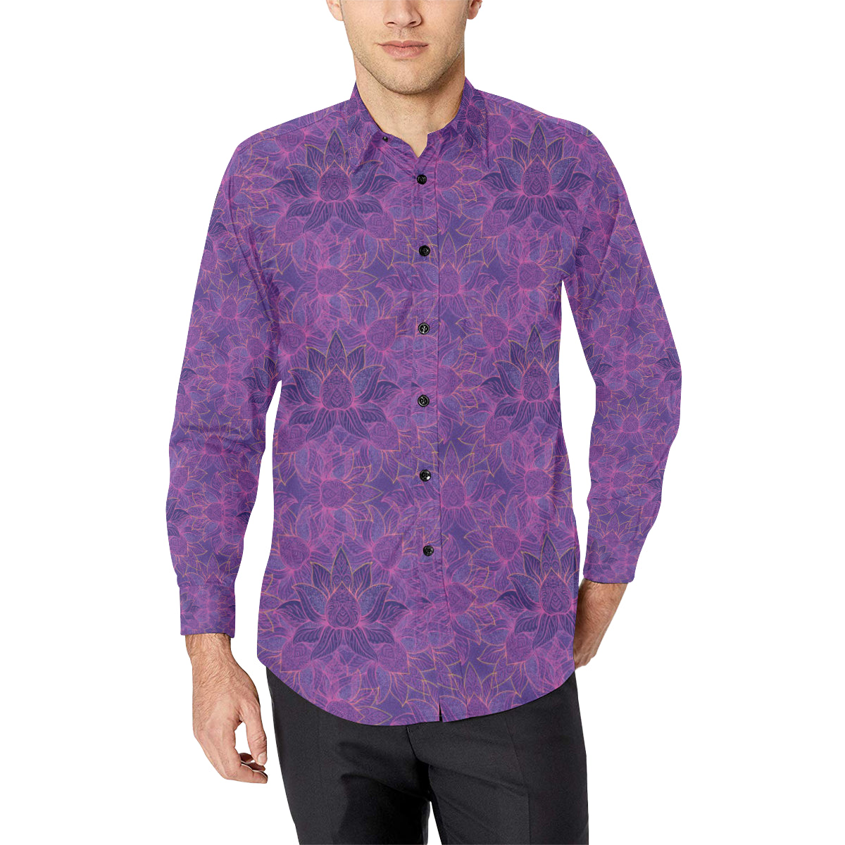 Bohemian Lotus Mandala Style Men's Long Sleeve Shirt