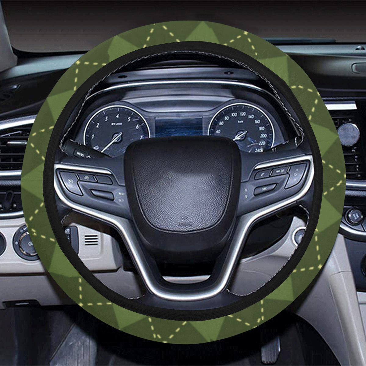 Argyle Green Pattern Print Design 01 Steering Wheel Cover with Elastic Edge