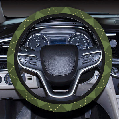 Argyle Green Pattern Print Design 01 Steering Wheel Cover with Elastic Edge