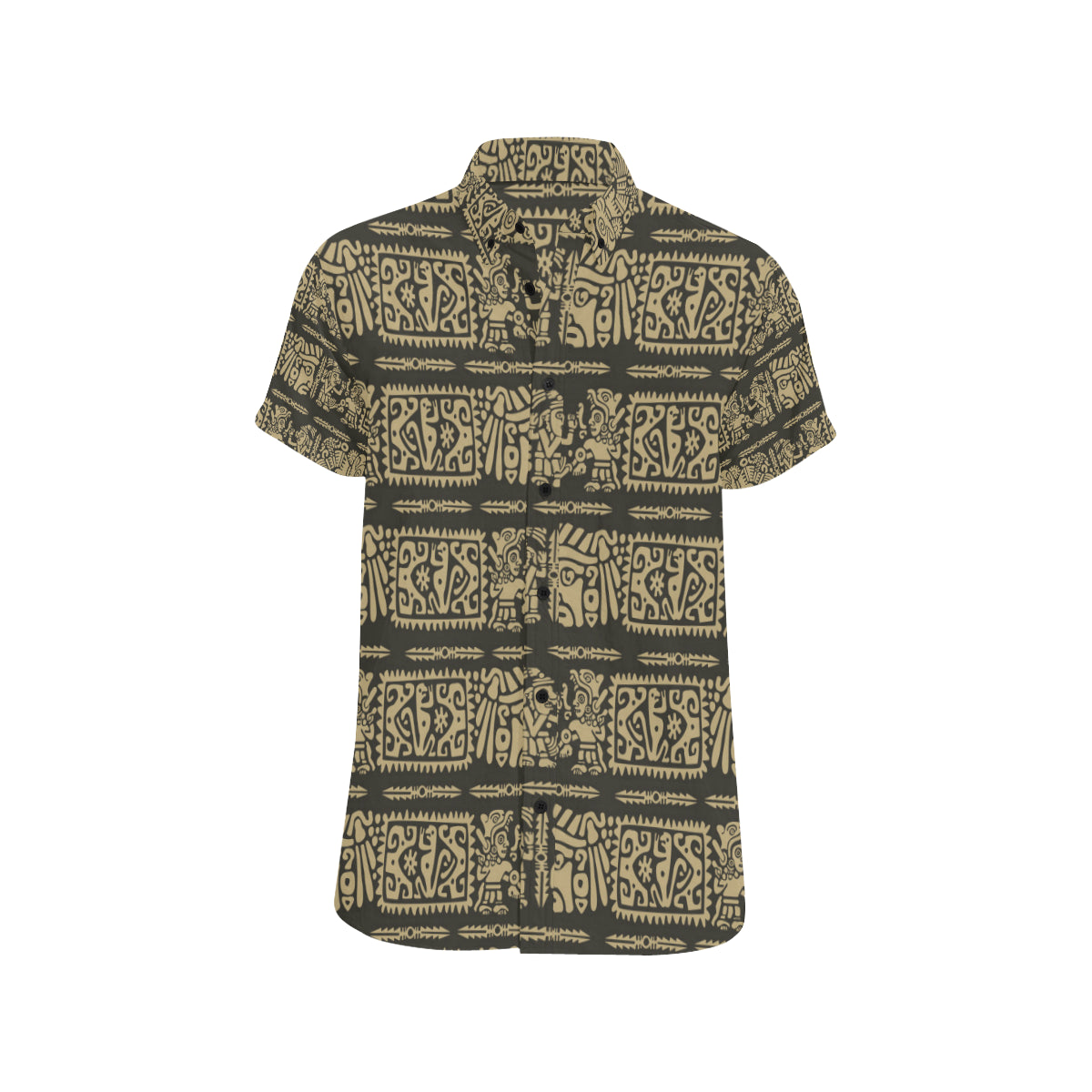 Mayan Pattern Print Design 02 Men's Short Sleeve Button Up Shirt