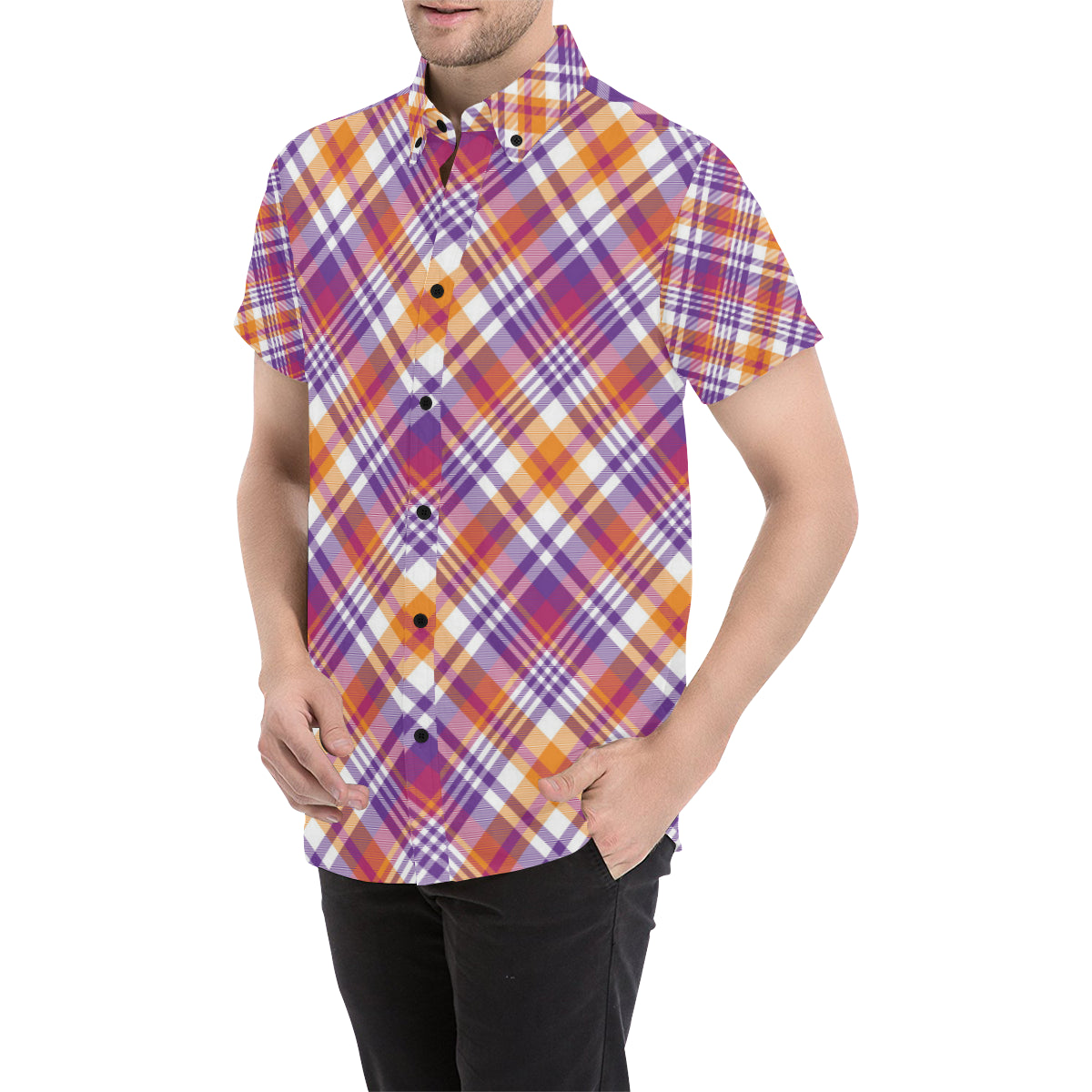 Madras Pattern Print Design 02 Men's Short Sleeve Button Up Shirt