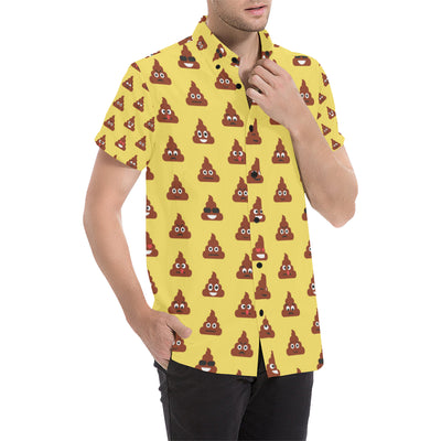 Emoji Poop Print Pattern Men's Short Sleeve Button Up Shirt