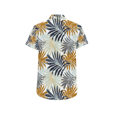 Colorful Tropical Palm Leaves Men's Short Sleeve Button Up Shirt