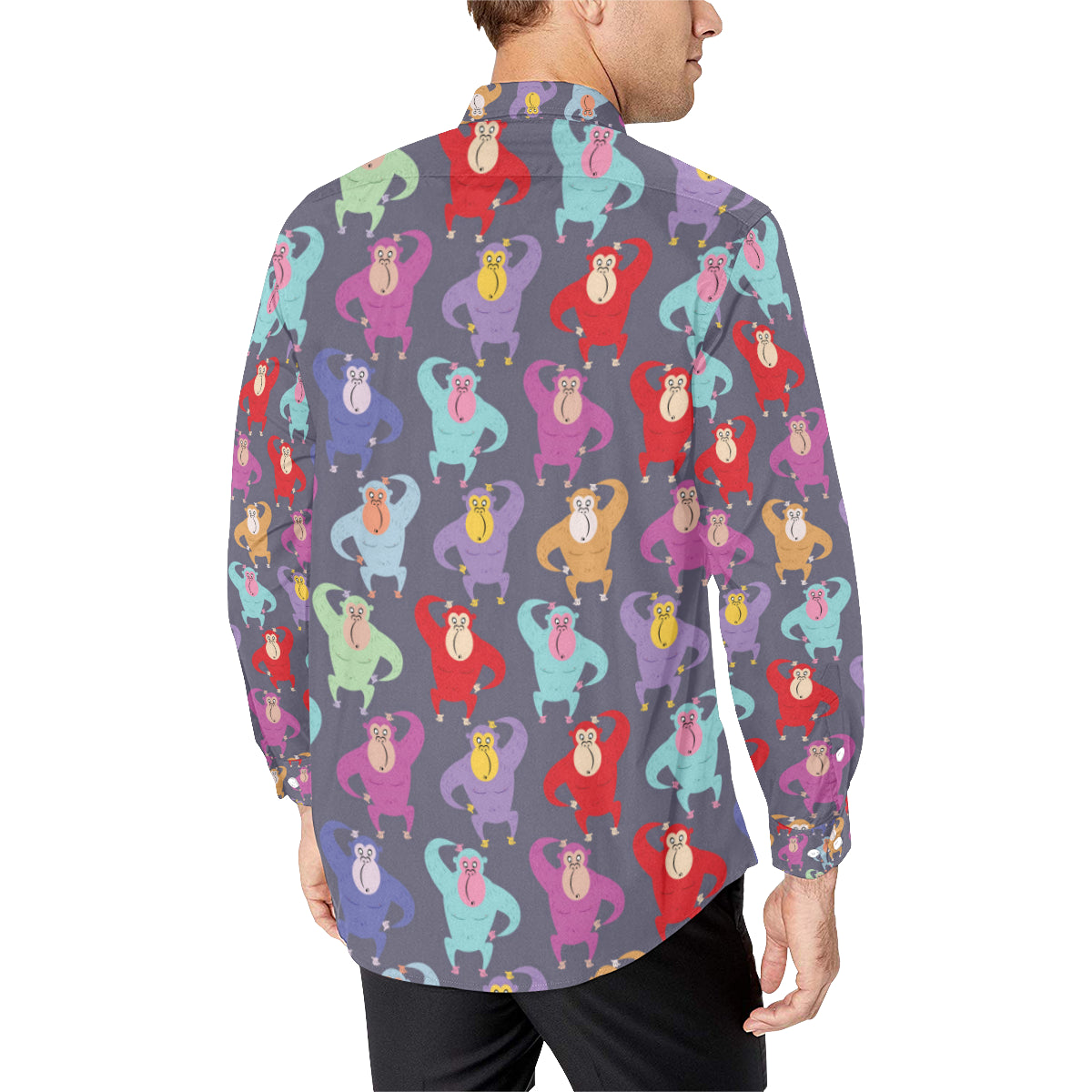 Chimpanzee Pattern Print Design 03 Men's Long Sleeve Shirt