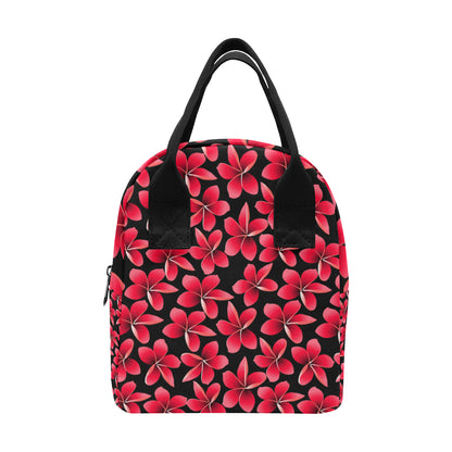 Red Plumeria Pattern Print Design PM025 Insulated Lunch Bag