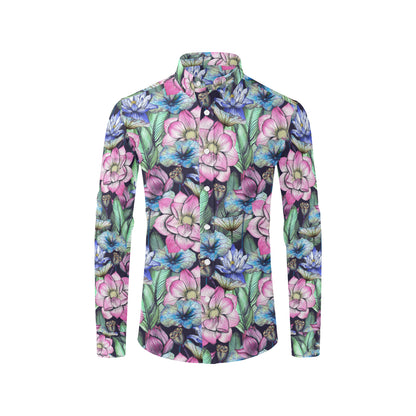 Water Lily Pattern Print Design WL07 Men's Long Sleeve Shirt