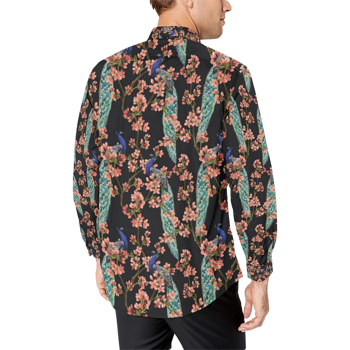 Peacock Pattern Print Design A01 Men's Long Sleeve Shirt