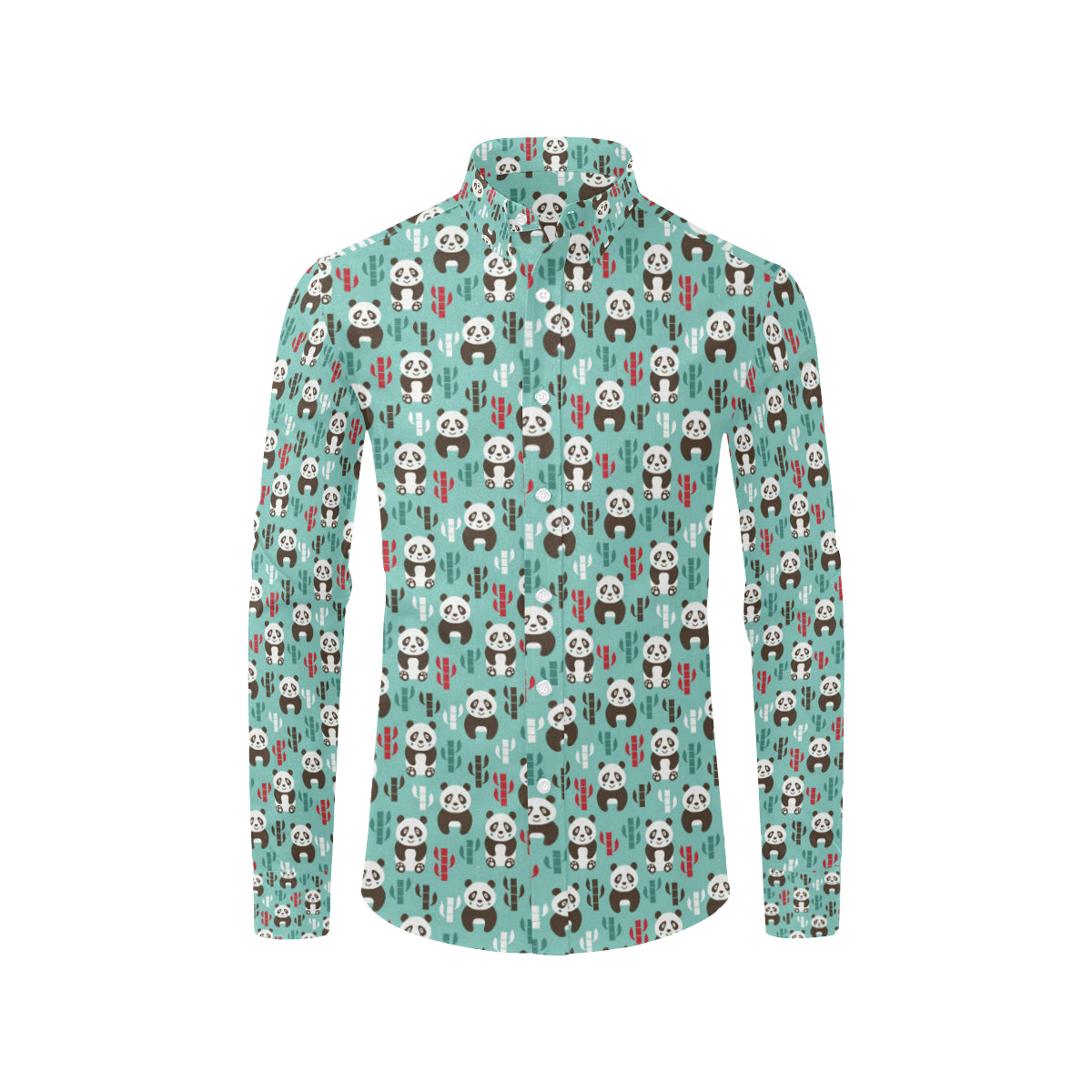 Panda Bear Cute Themed Print Men's Long Sleeve Shirt