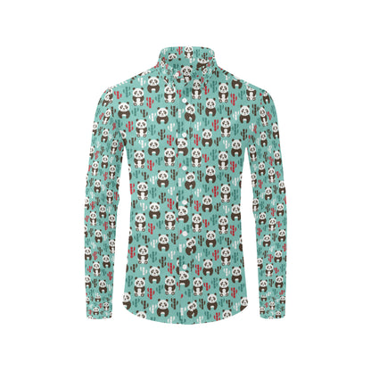 Panda Bear Cute Themed Print Men's Long Sleeve Shirt