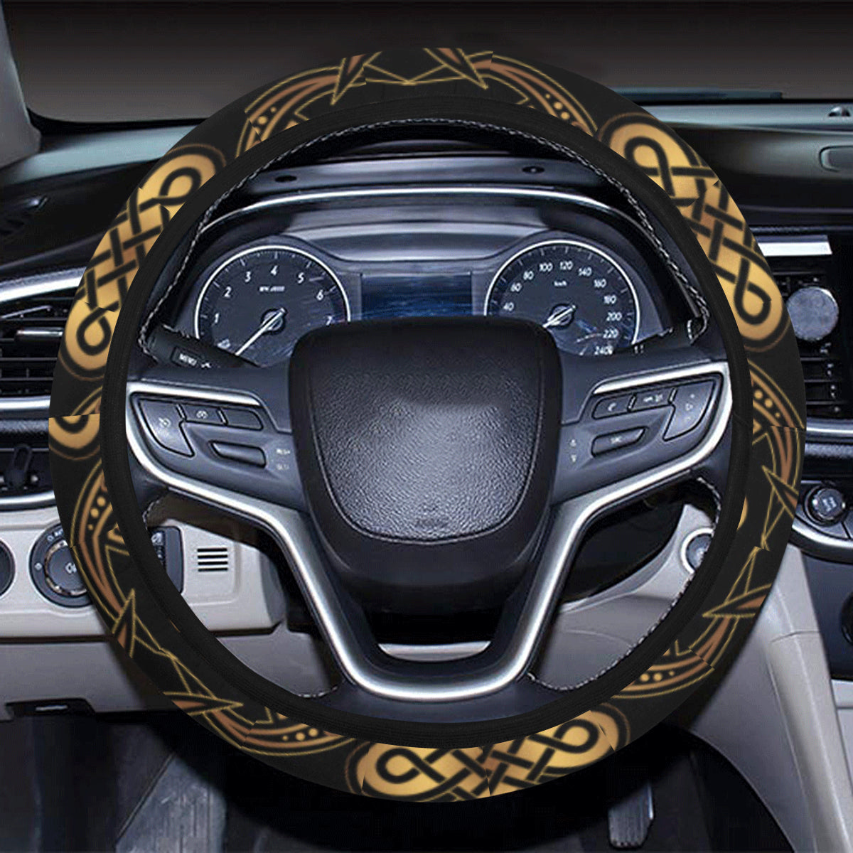 Celtic Knot Gold Design Steering Wheel Cover with Elastic Edge
