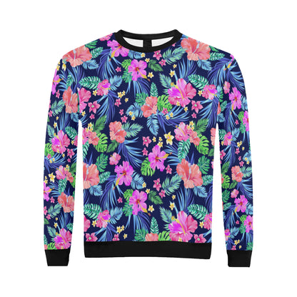 Neon Hibiscus Pattern Print Design HB016 Men Long Sleeve Sweatshirt