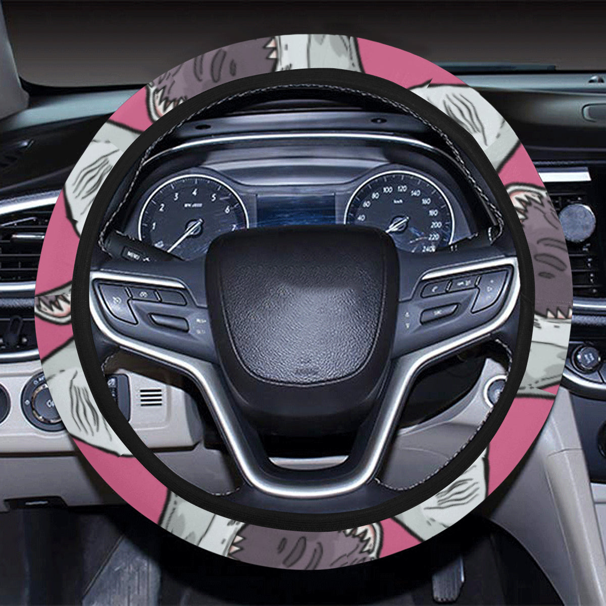 Great White Shark Pattern Print Design 01 Steering Wheel Cover with Elastic Edge