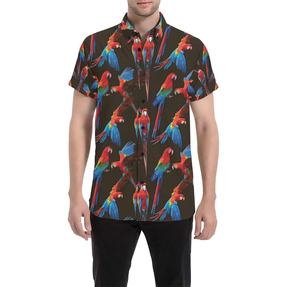 Macaw Pattern Print Design 04 Men's Short Sleeve Button Up Shirt