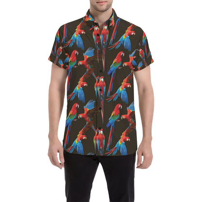 Macaw Pattern Print Design 04 Men's Short Sleeve Button Up Shirt